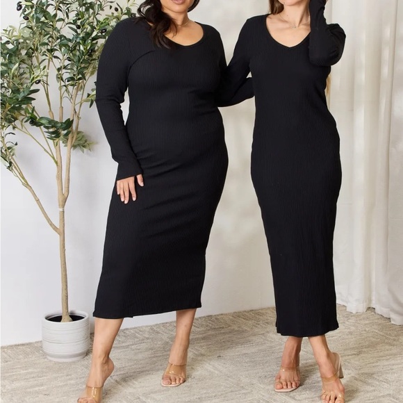 NEW Culture Code PLUS + REG Size Ribbed Long Sleeve Slit Hem Midi Dress - Picture 13 of 13